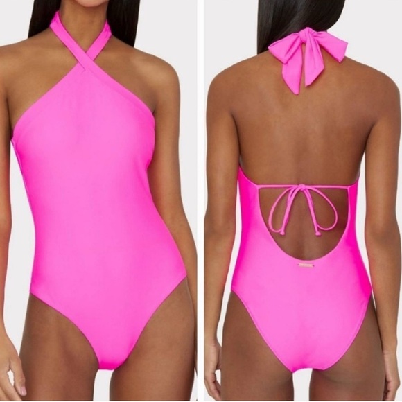 Milly Cabana Pink Halter One Piece Swimwear